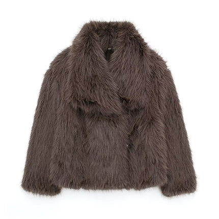 Winter Plush Coat Fashion Warm Thicken Fluffy Lapel Jacket Outwear