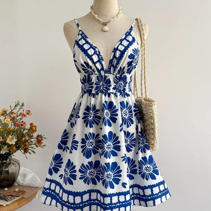 Floral Print V-Neck Mini Dress