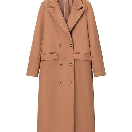 Double-Breasted Lapel Collar Long Coat