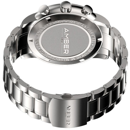 Amber Time Men's Quartz Chronograph Watch Stainless Steel Band 50m