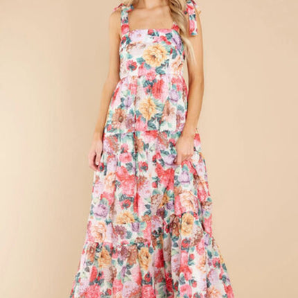 Floral Square Neck Wide Strap Maxi Dress