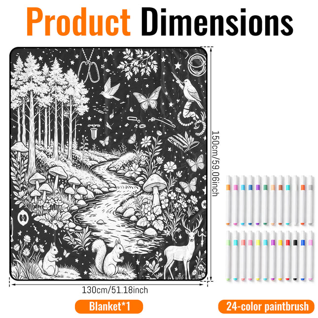 DIY Coloring Blanket with 24 Colored Markers Washable Coloring Blanket for Adult Stress Relief Paint Art Decor Gift 51.2x59inch