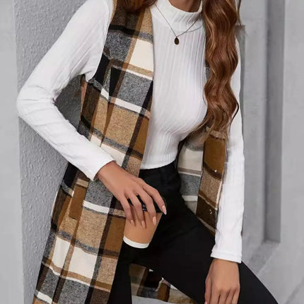 Plaid V-Neck Vest Coat