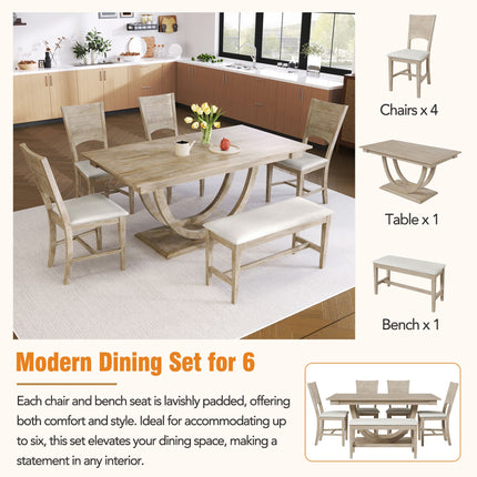 TOPMAx 6- Piece Wood Half Round Dining Table Set Kitchen Table Set