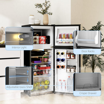 Small Fridge with Freezer, 4 Cu Ft Refrigerator with Reversible Doors,