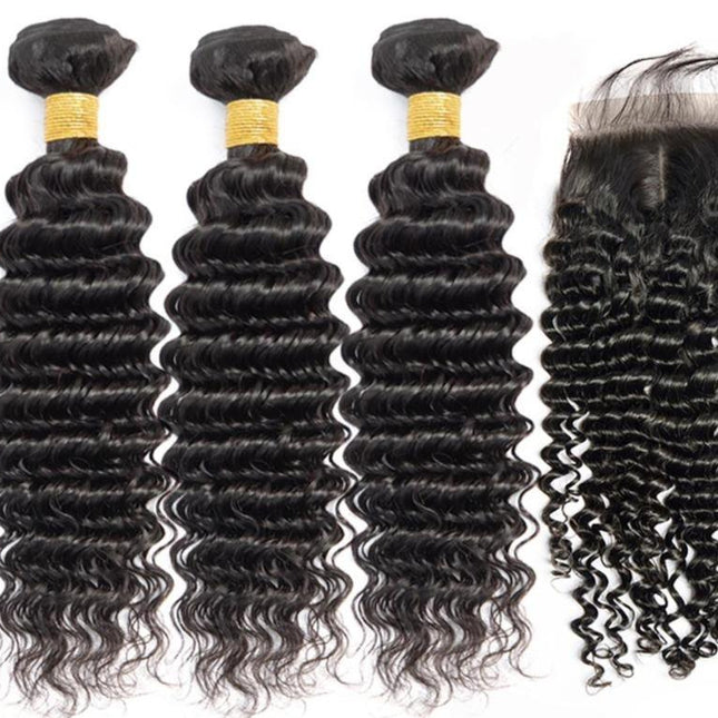 BeuMax 10A Grade 3/4 Deep Wave Bundles with 4x4 Closure Brazilian Hair