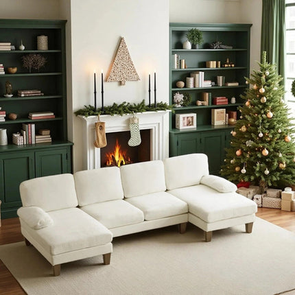 U-shaped Combination Sofa, Double Lounge Chair, Chenille Fabric 4-seat