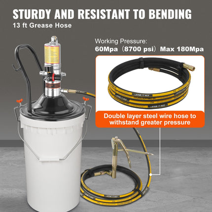 Grease Pump, 50:1 Pressure Ratio Air Operated Grease Pump With 13 Ft