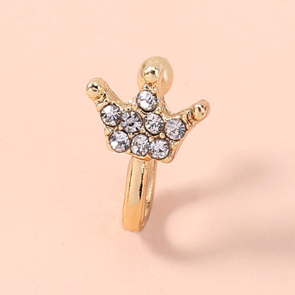 Gold rhinestone nose ring, mini crown rhinestone nose ring, piercing