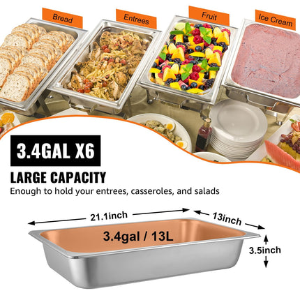 6 Pack Steam Table Pans 20.9 X 12.8 X 3.9 Inch Deep Steam Table Pan
