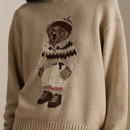 Women's teddy bear embroidery retro slim fit sweater American college