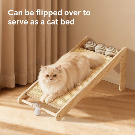 Large Vertical Sisal Cat Scratcher With Balls, Wooden Frame -Sisal