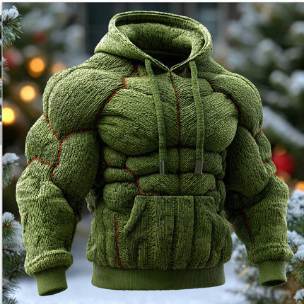 Mens Casual Sports Hooded Flannel Sweatshirt With Chest Design