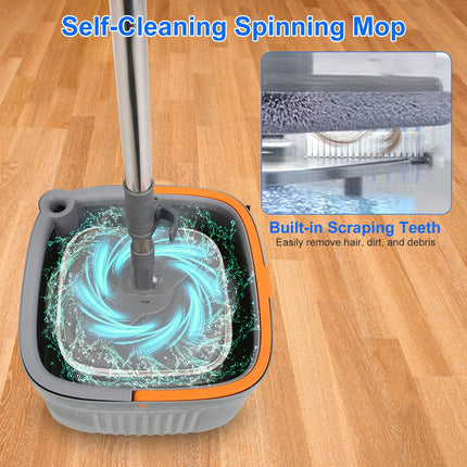 Spin Mop And Bucket System Includes Dual Compartment Mop Bucket 4Pcs
