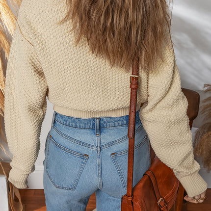 Solid Button-Up Cropped Cardigan Sweater