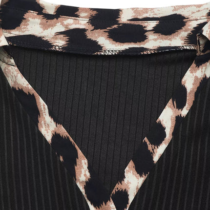 Leopard Trim Ribbed Knit Bodysuit