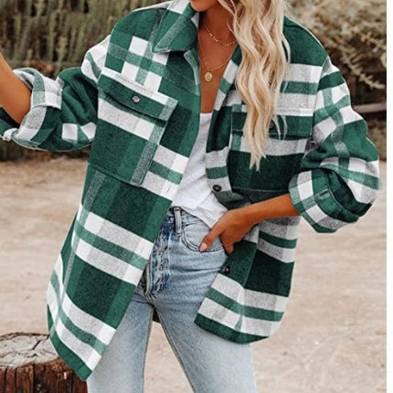 Plaid Button Flannel Woolen Shirt