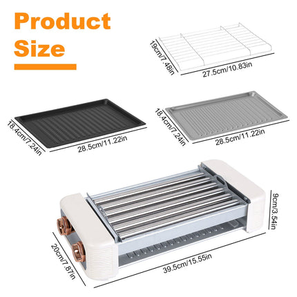 3 In 1 Electric Hot Dog Roller Machine With Grill & Griddle 6-Roller