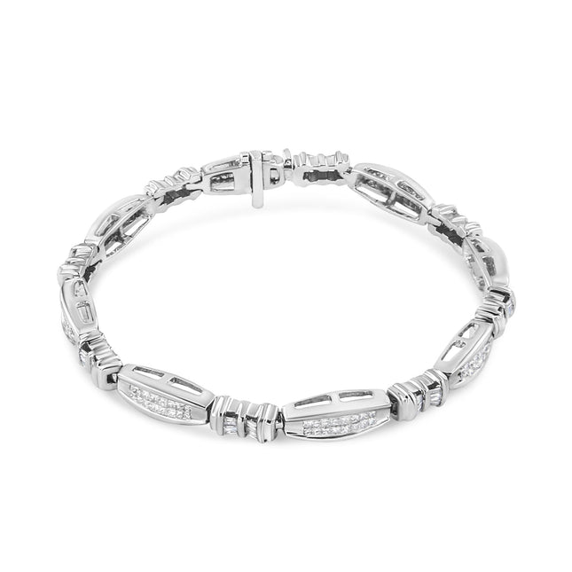 14K White Gold 2.0 Cttw Channel-Set Alternating Baguette and