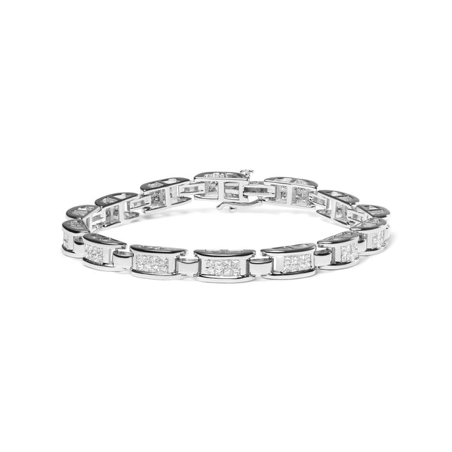 14K White Gold 3.0 Cttw Invisible Set Princess Cut Diamond Link and