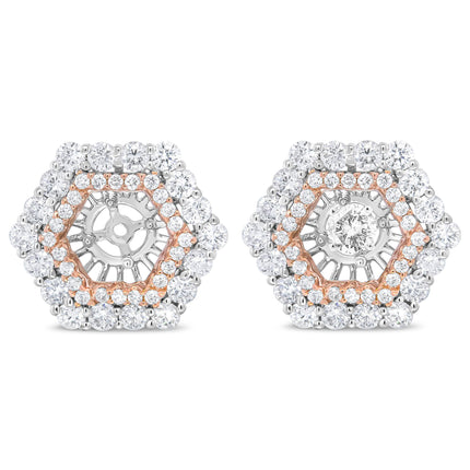 14K Rose and White Gold 1 7/8 Cttw Round Diamond Double Halo Earring