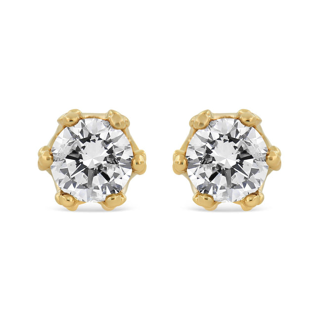 14K Yellow Gold 2.0 Cttw Round Diamond Crown Stud Earrings (I-J Color,
