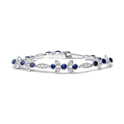 18K White Gold 1 3/4 Cttw Diamond and 3x3mm Round Blue Sapphire