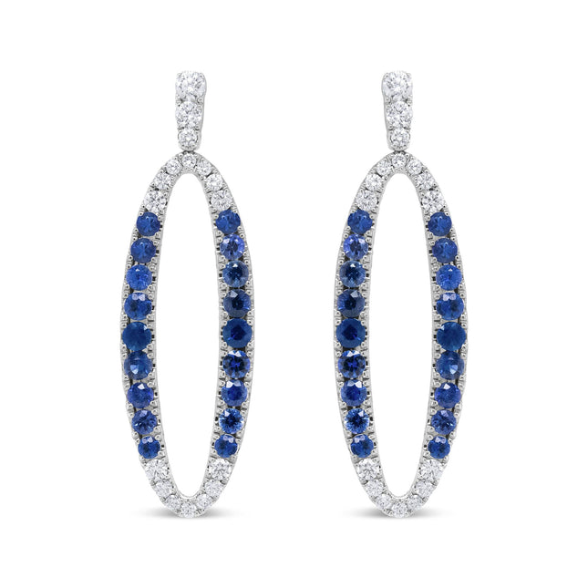 18K White Gold 1.11 Cttw Blue Round Diamond and Blue Sapphire Openwork