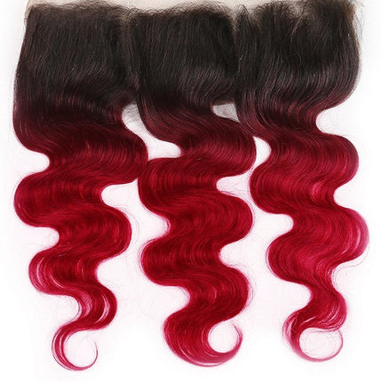 Burgundy 10A Grade Body Wave #1B/Burgundy BUNDLES with CLOSURES & FRON