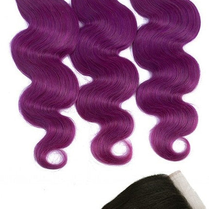 Body Wave 10A Grade Purples #1B/ purple 3/4 BUNDLES with CLOSURES & FR