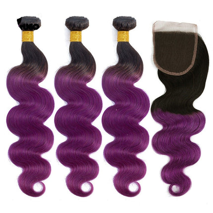 Body Wave 10A Grade Purples #1B/ purple 3/4 BUNDLES with CLOSURES & FR
