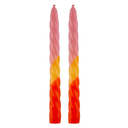 Set of 2 Tapered Candle in Pink-Yellow-Orange | Aesthetic Retro Spiral
