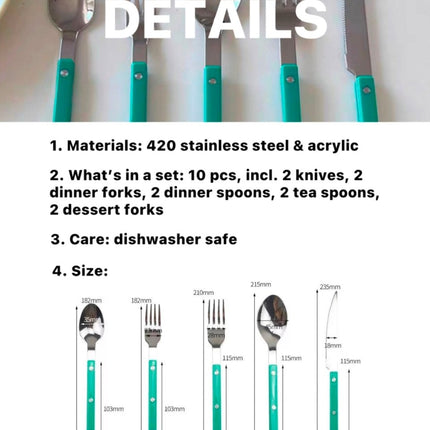 10 Pcs Modern French Rivet Cutlery Set - Bistrot Style Flatware