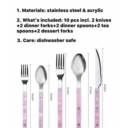 Set of 10 Sleek Modern Pinky Elegant Salt Lake Flatware Cutlery