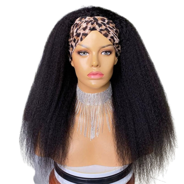 Headband Wig Kinky Straight Human Hair Scarf Wig No GLUE Easy Wear