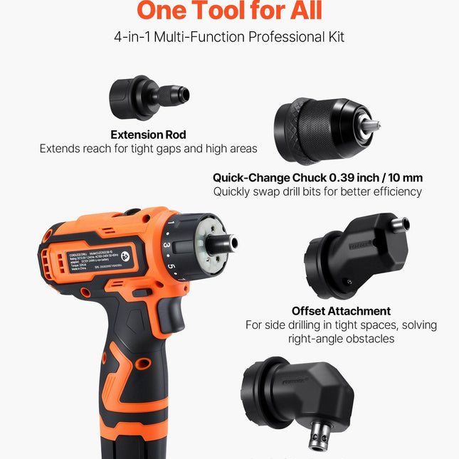 Cordless Drill Driver, 5-In-1, Metal Chuck, Dual-Speed Variable, Drill