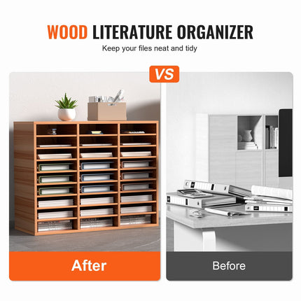27 Compartments Wood Literature Organizer, Adjustable Shelves, Medium