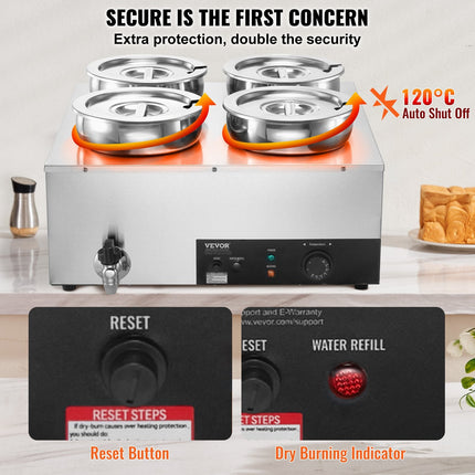 Electric Soup Warmer, Four 7.4QT Stainless Steel Round Pot 86~185°F