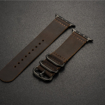 Nubuck Leather Three-Ring Pin Buckle Watch Strap
