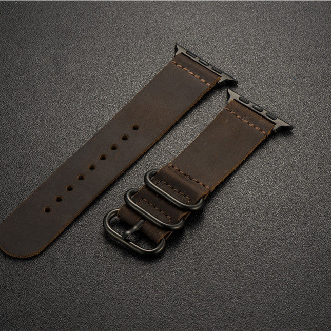 Nubuck Leather Three-Ring Pin Buckle Watch Strap
