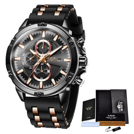 Men's Silicone Strap Sports Quartz Watch With Gift Box