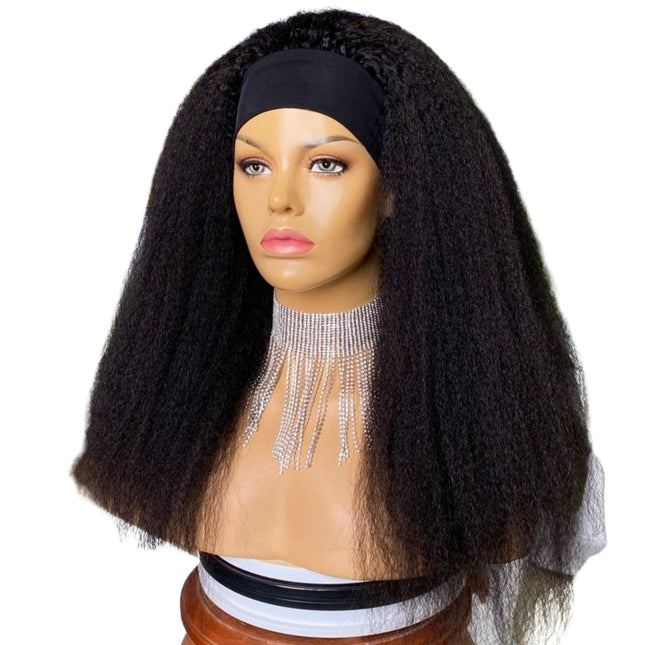 Headband Wig Kinky Straight Human Hair Scarf Wig No GLUE Easy Wear
