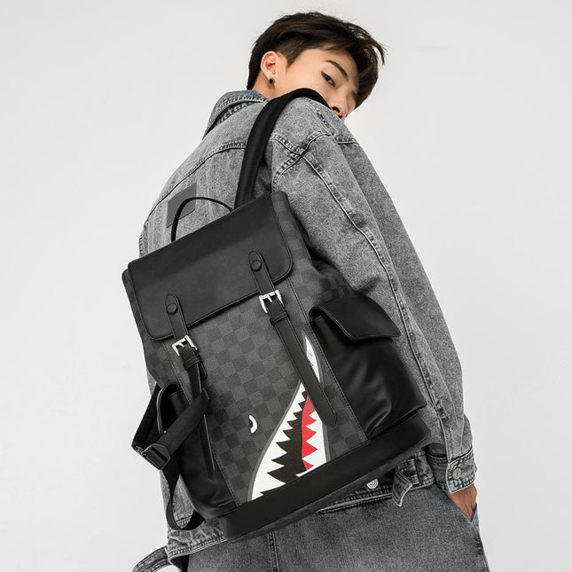 Men's Black Leather Travel Backpack