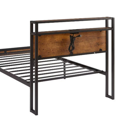 Twin Size Metal Platform Bed Frame With Wooden Headboard And Footboard
