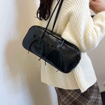 PU Leather Bow Trim Shoulder Bag