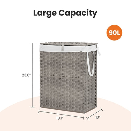 Laundry Basket With Lid, 110 L Hand-Woven Pp Rattan Laundry Basket