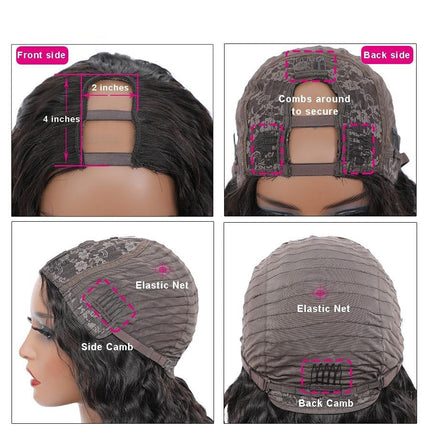 U Part Wig Water Wave Human Hair Wigs For Black Women Brazilian Remy H