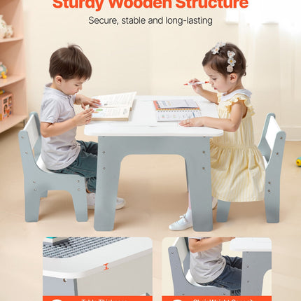 4 In 1 Kid Activity Table And 2 Chairs Set, Graffiti & Building Blocks