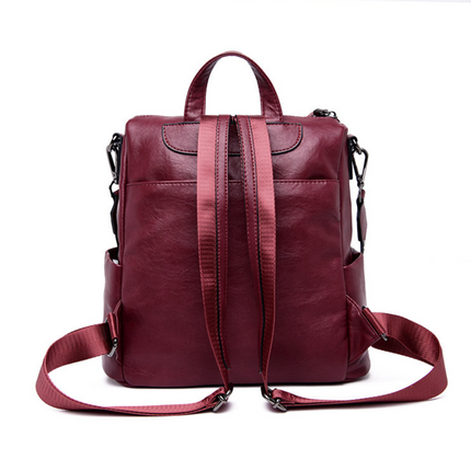 High Quality Solid Color Leather Backpack For Women