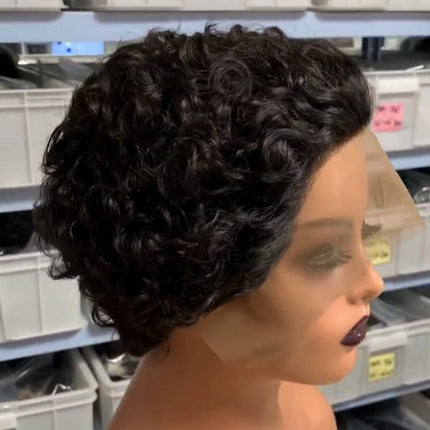 Ombre Short Pixie Cut 13x4x1 T Lace Front Curly Human Hair Wigs 8 Inch